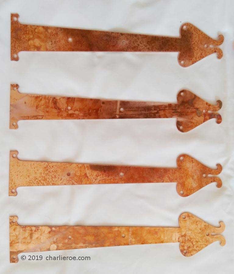 New Art Nouveau copper strap hinges unpolished