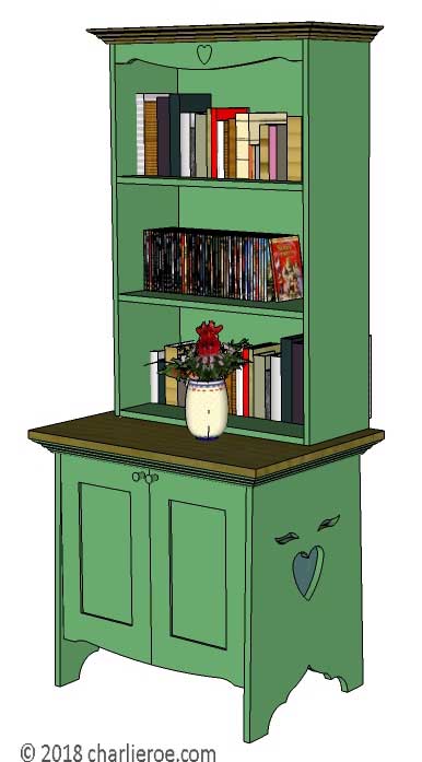 new C F A Voysey Oak Arts & Crafts Movement green painted bookcase
