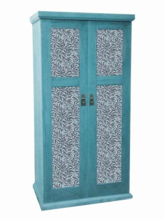 William Morris Arts & Crafts Movement & Gothic Revival 'Artisan' style blue painted 2 door bedroom wardrobe