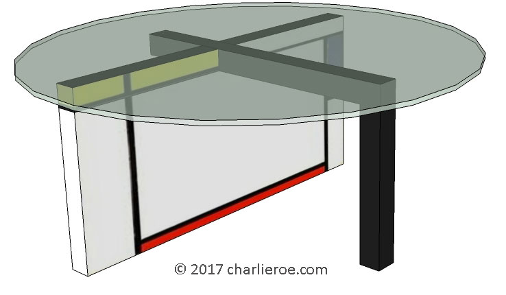 new De Stijl Gerrit Rietveld Piet Mondrian style painted glass top coffee table