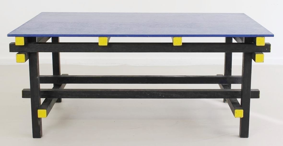 new De Stijl Gerrit Rietveld painted lacquered Blue black & yellow coffee table