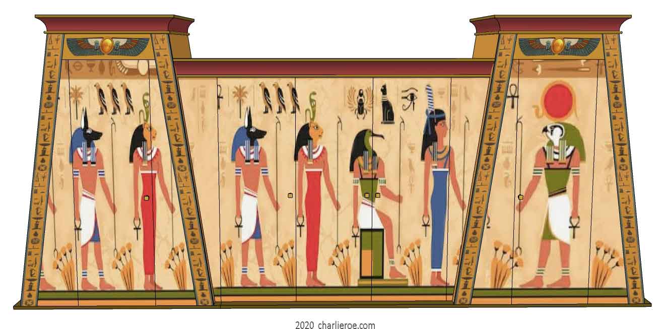 new ancient Egyptian Revival style painted wooden 5 door wardrobe with