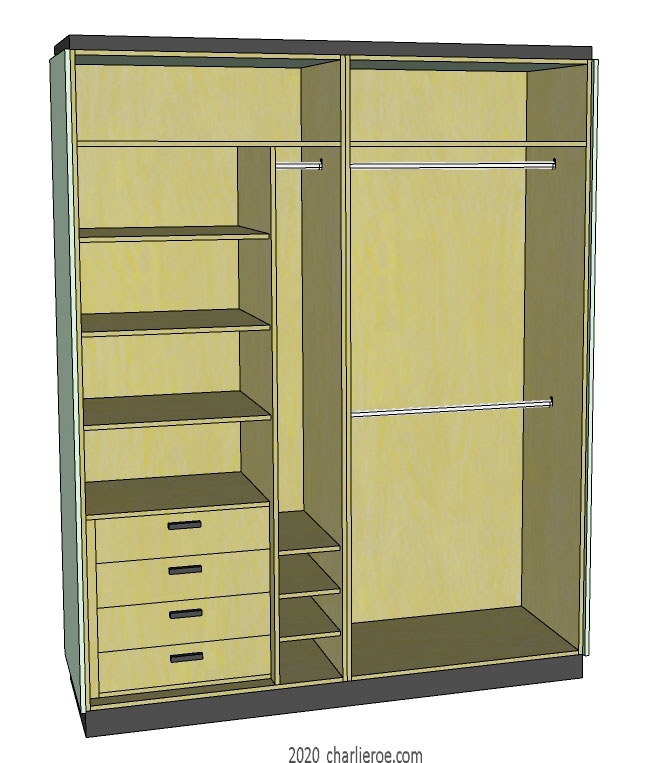 New double wardrobe with double hanging rails, shelves, chest of drawers