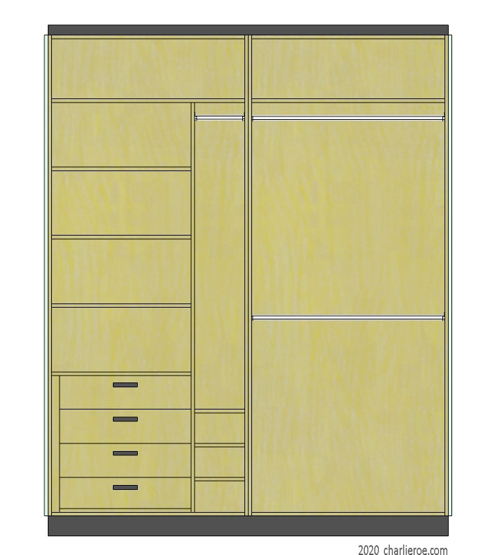 New double wardrobe with double hanging rails, shelves, chest of drawers