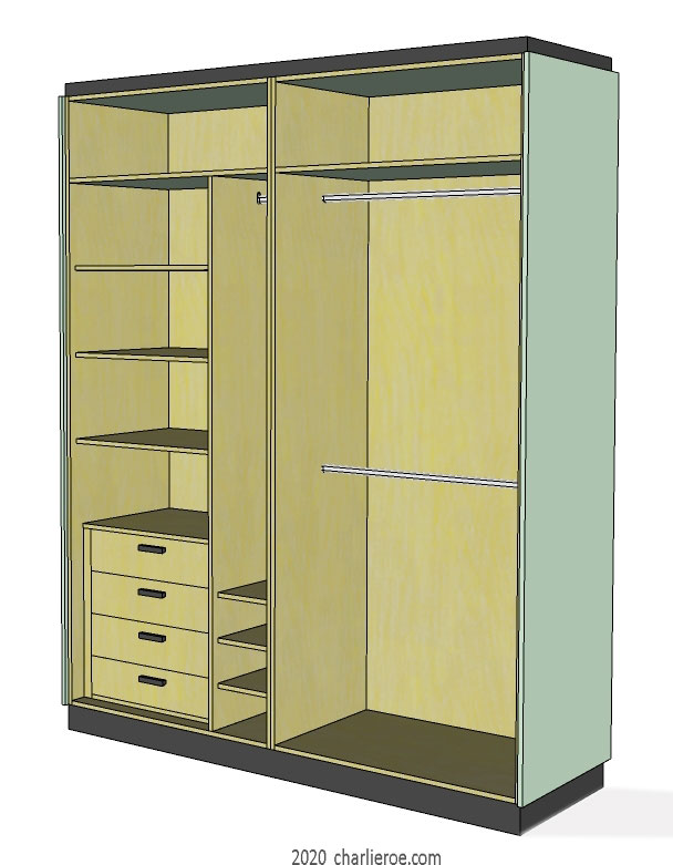 New double wardrobe with double hanging rails, shelves, chest of drawers