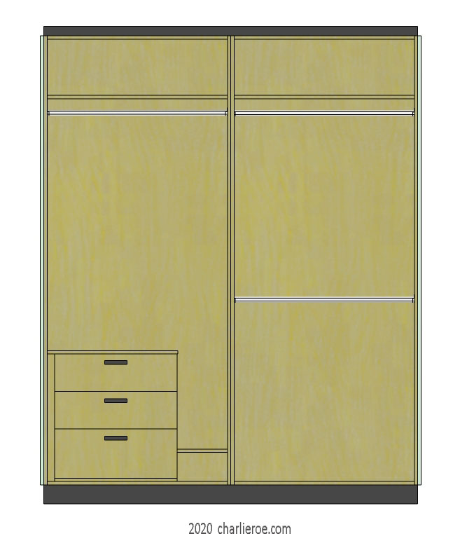 New double wardrobe with double hanging rails, shelves, chest of drawers