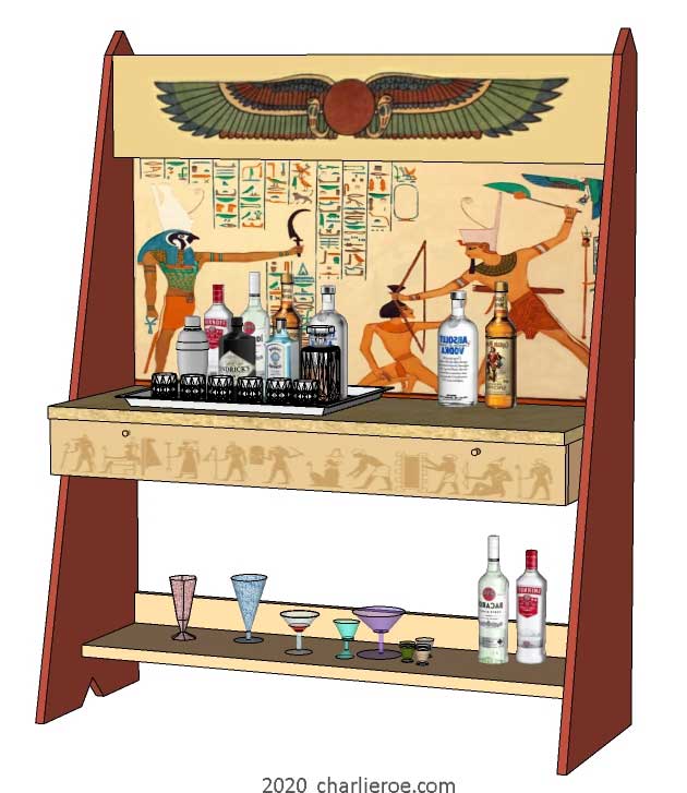 new ancient Egyptian Revival style painted drinks cabinet bar with decorative Egyptian designs