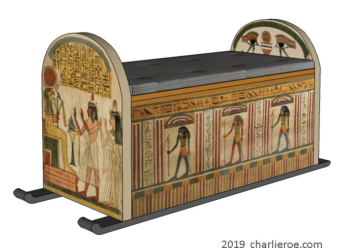 new ancient Egyptian Revival style coffee table with Stele ends, decorative egyptian painting & sledge feet