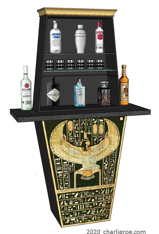 new ancient Egyptian Revival style Pylon shaped painted display cabinet bookcase drinks cabinet with decorative Egyptian designs
