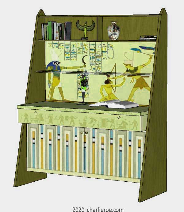 new ancient Egyptian Revival style painted bookcase display cabinet drinks cabinet or home office desk shelving unit with decorative Egyptian designs