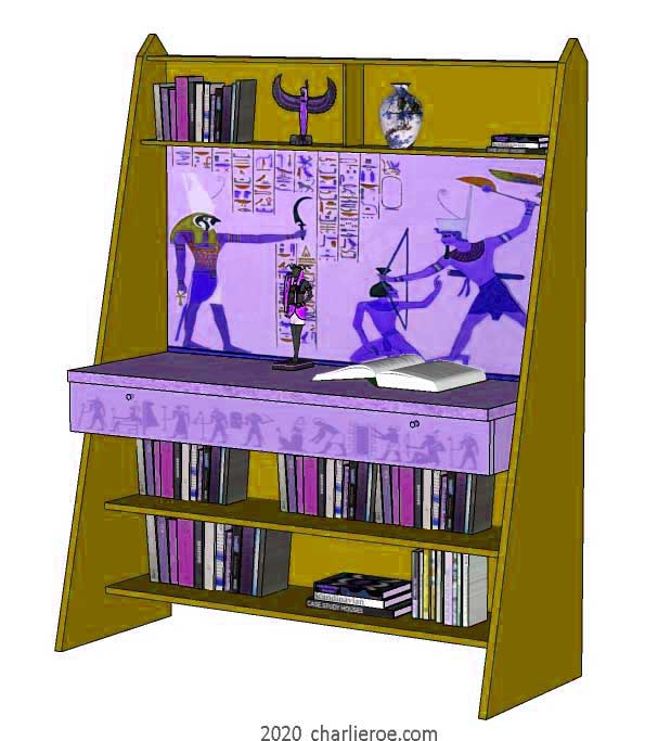 new ancient Egyptian Revival style painted bookcase display cabinet drinks cabinet or home office desk shelving unit with decorative Egyptian designs