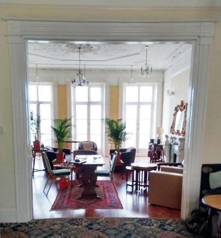 1st floor living room in a prestigous Georgian hotel, site of the new bookcases & sideboard