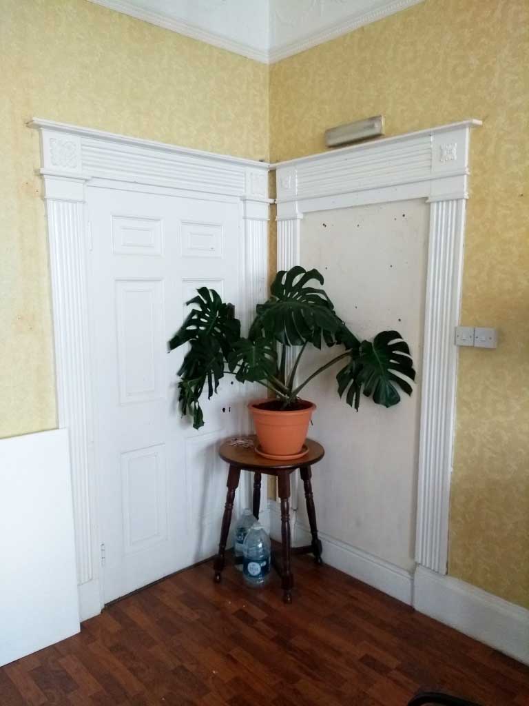 1st floor living room in a prestigous Georgian hotel, site of the new bookcases & sideboard