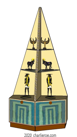 new ancient Egyptian Revival style pyramid shaped painted display cabinet bookcase cupboard shelving unit with decorative Egyptian designs