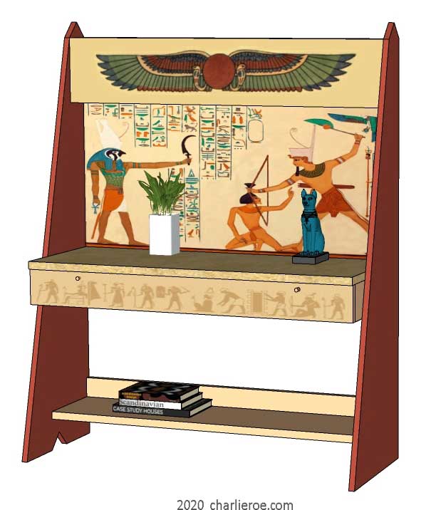 new ancient Egyptian Revival style painted sideboard with sloping sides & decorative Egyptian designs