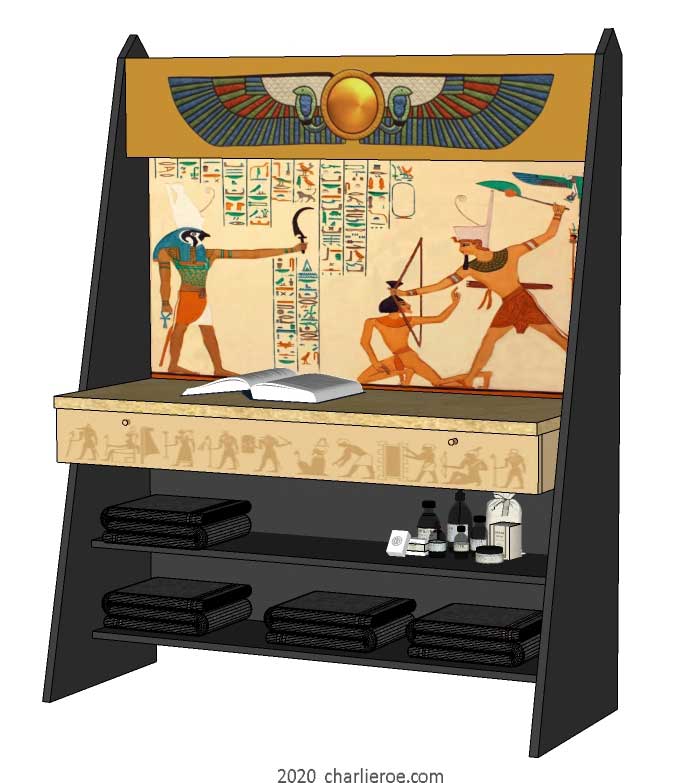 new ancient Egyptian Revival style painted sideboard with sloping sides & decorative Egyptian designs