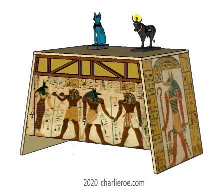new ancient Egyptian Revival style painted 2 door sideboard drinks cabinet with sloping sides & decorative Egyptian designs
