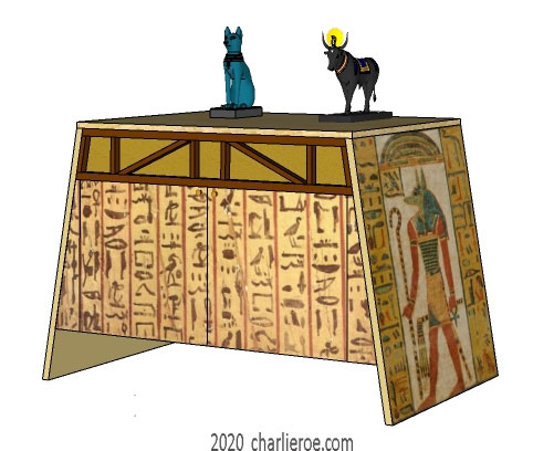 new ancient Egyptian Revival style painted 2 door sideboard drinks cabinet with sloping sides & decorative Egyptian designs