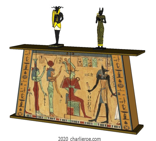 new ancient Egyptian Revival style painted 2 door sideboard with sloping sides & decorative Egyptian designs