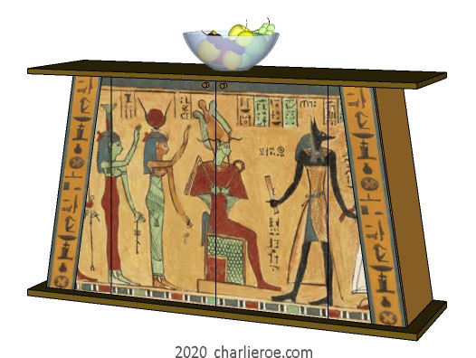new ancient Egyptian Revival style painted 2 door sideboard with sloping sides & decorative Egyptian designs