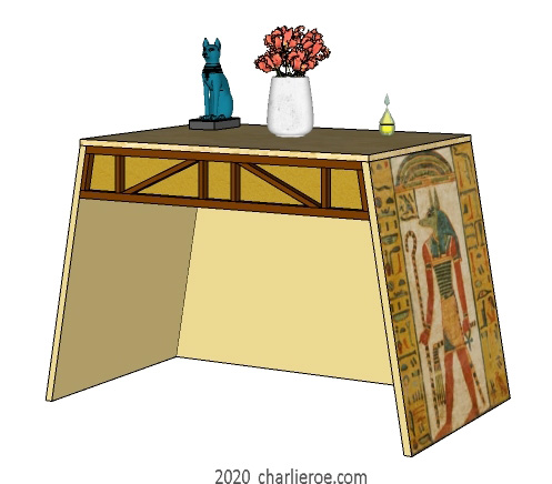 new ancient Egyptian Revival style desk console table with sloped sides & decorative egyptian painting