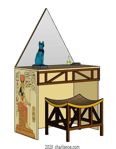 new ancient Egyptian Revival style desk or console table  with decorative egyptian painting & pyramid shaped mirror