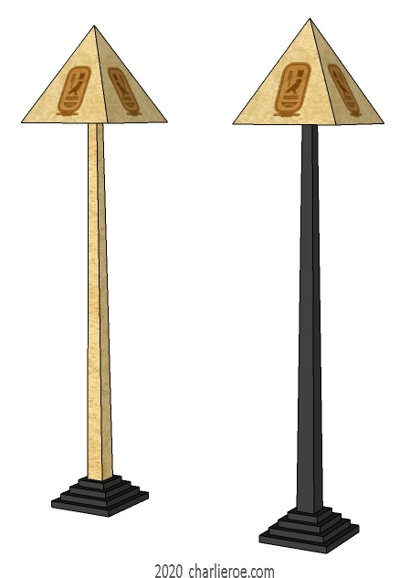 new ancient Egyptian Revival style painted floor standard lamps with decorative Egyptian Pyramid lampshade with cartouche design