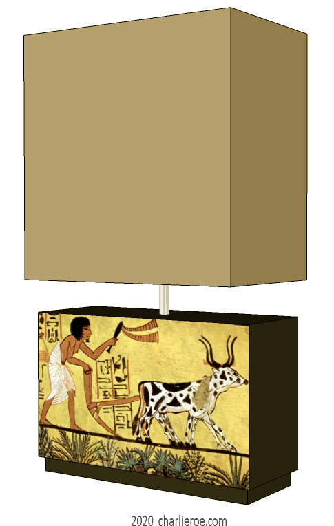 new ancient Egyptian Revival style painted table lamp with decorative Egyptian design