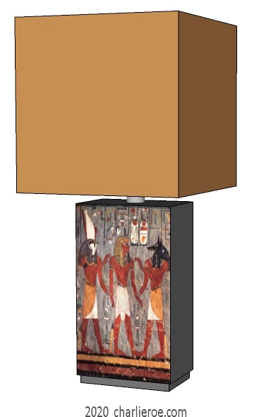 new ancient Egyptian Revival style painted table lamp with decorative Egyptian design