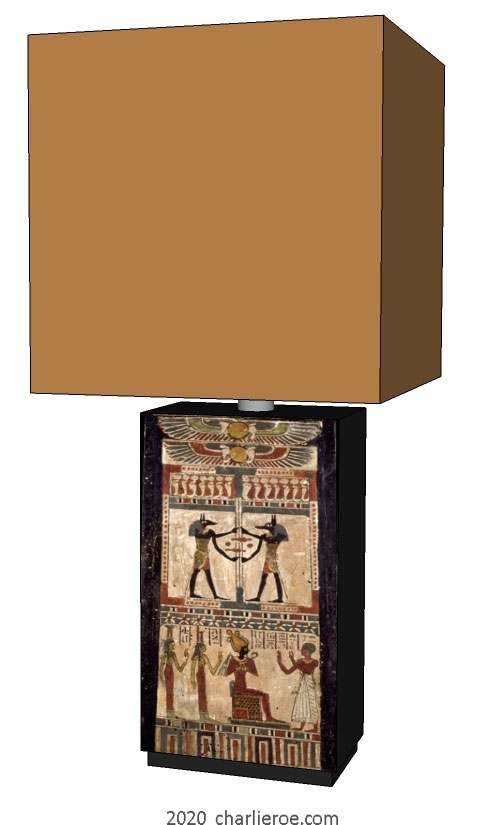 new ancient Egyptian Revival style painted table lamp with decorative Egyptian design
