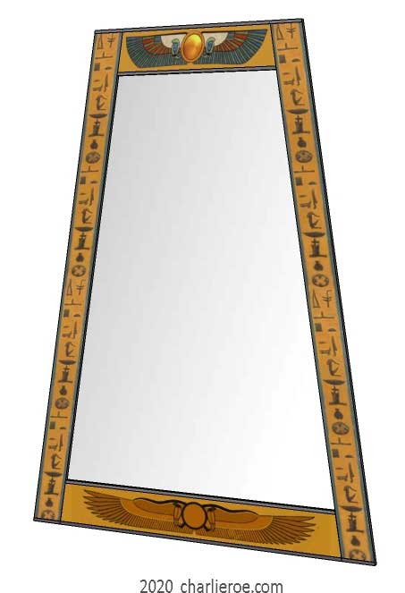 new ancient Egyptian Revival style Pylon shaped painted wall mirror frame with decorative Egyptian designs