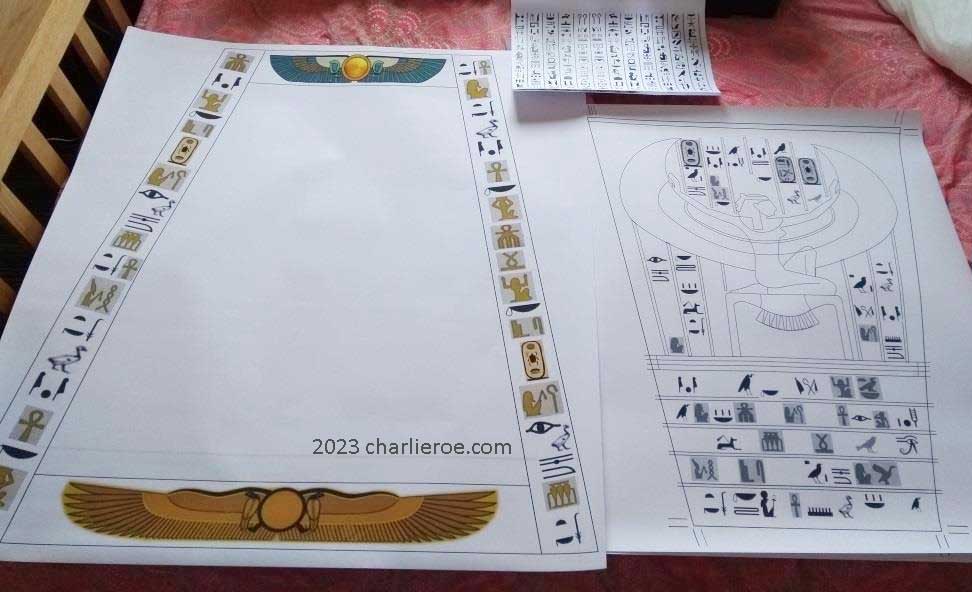 new ancient Egyptian Revival style Pylon shaped painted wall mirror design drawing