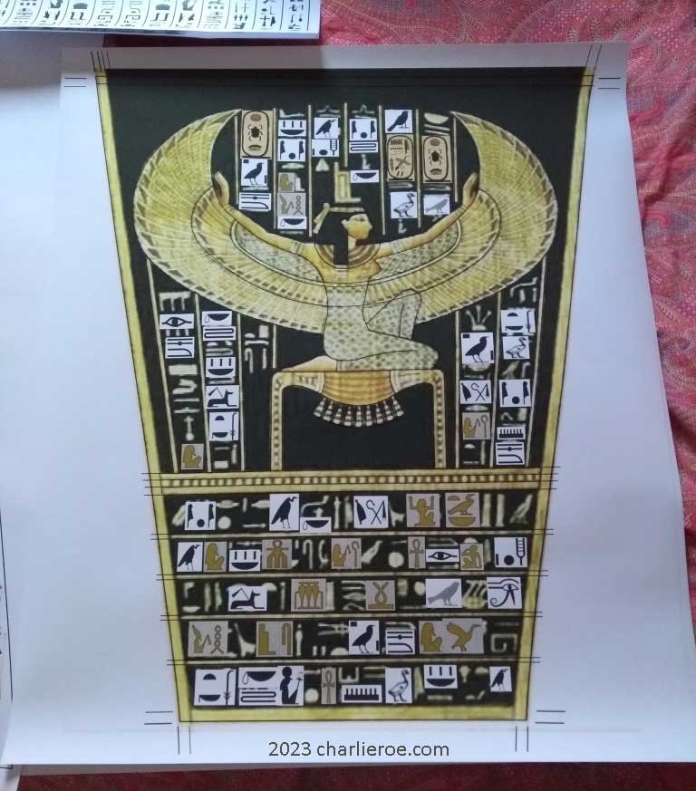 new ancient Egyptian Revival style Pylon shaped painted console table design drawing