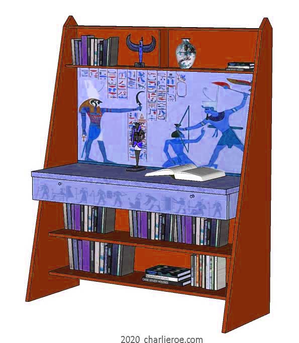 new ancient Egyptian Revival style desk bookshelf unit with decorative egyptian painting