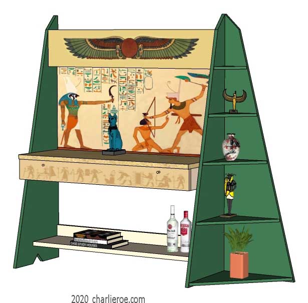 new ancient Egyptian Revival style desk bookshelf unit with decorative egyptian painting