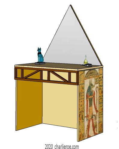 new ancient Egyptian Revival style console table desk with decorative egyptian painting & pyramid shaped mirror
