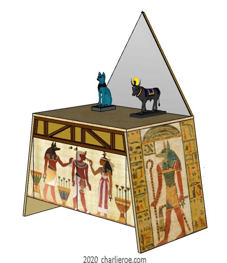new ancient Egyptian Revival style console table desk with decorative egyptian painting & pyramid shaped mirror