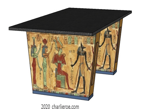 new ancient Egyptian Revival style dining table with sloping painted base supports & ornate Egyptian style designs
