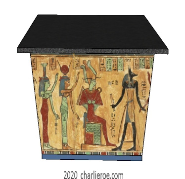 new ancient Egyptian Revival style dining table with sloping painted base supports & ornate Egyptian style designs