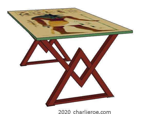 new ancient Egyptian Revival style dining table with painted steel Pyramid shaped bases & ornate Egyptian style designs