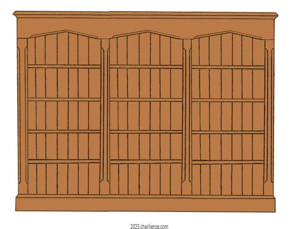 new Reformed Gothic Revival style wood & painted triple 3 bay bookcase
