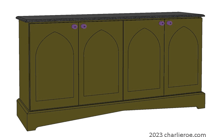 new Gothic Gotik Gothique style painted 4 door sideboard, with lancet arch door panels with decorative Gothic patterns