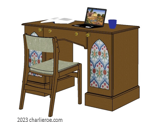 new Gothic Gotik Gothique style 2 door desk or dressing table, with lancet arch door panels with decorative Gothic patterns