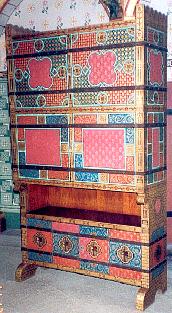 Wm Burges Gothic Revival Gothique painted bookcase