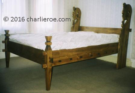 Carved Wood Viking Dragon Revival Bed, Viking Bed Frame